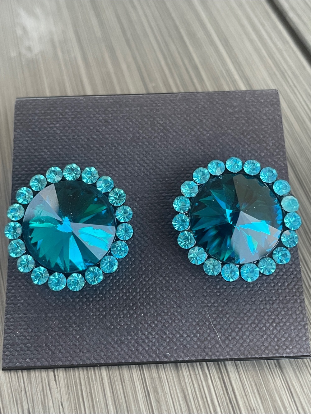 Swarovski Teal Crystal Halo Button Earrings – Women Jewelry